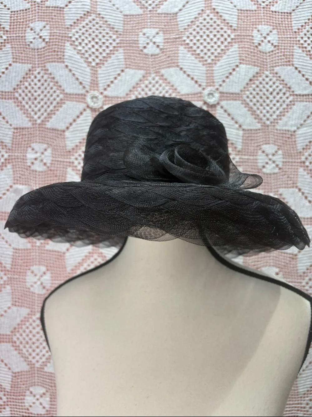 Black Sinamay Wide Brim Hat | Rosette Detail | Occasion - Picture 8 of 8